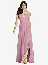 Front View Thumbnail - Dusty Pink Strapless Notch Chiffon Maxi Dress