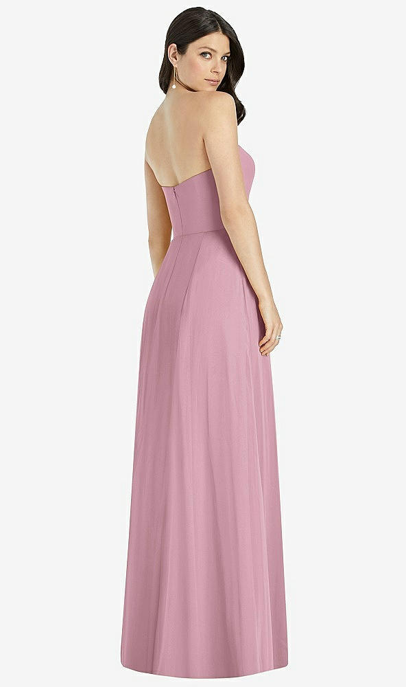 Back View - Dusty Pink Strapless Notch Chiffon Maxi Dress