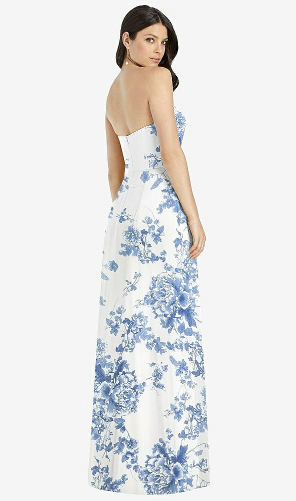 Back View - Cottage Rose Dusk Blue Strapless Notch Chiffon Maxi Dress