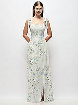 Front View Thumbnail - Bleu Garden Tie-Shoulder Chiffon Maxi Dress with Front Slit