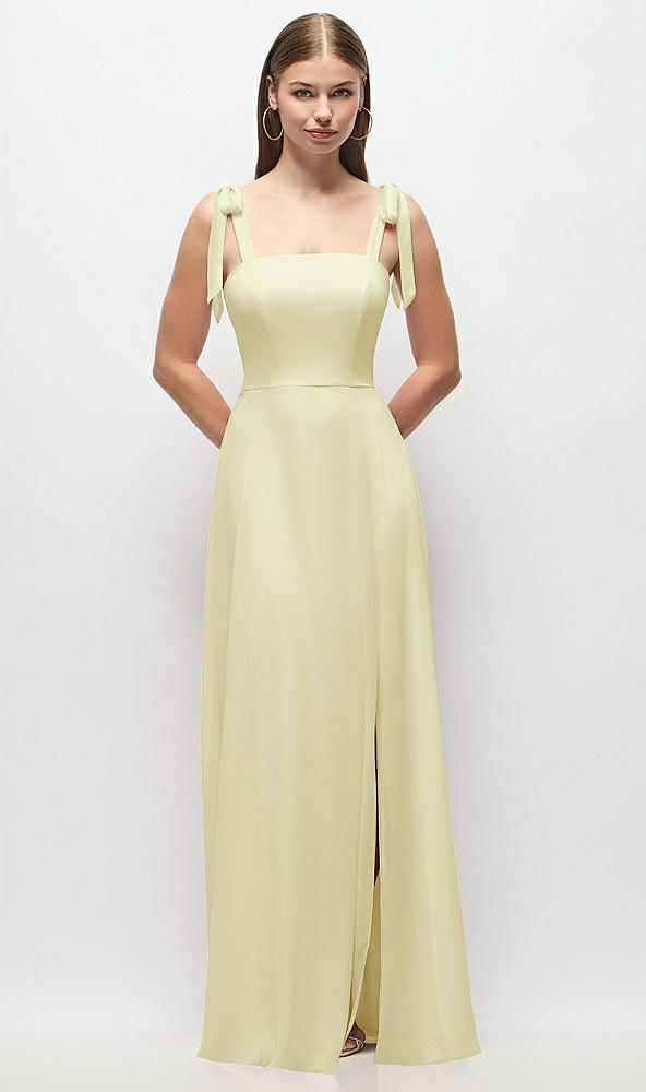 Front View - Butter Yellow Tie-Shoulder Chiffon Maxi Dress with Front Slit