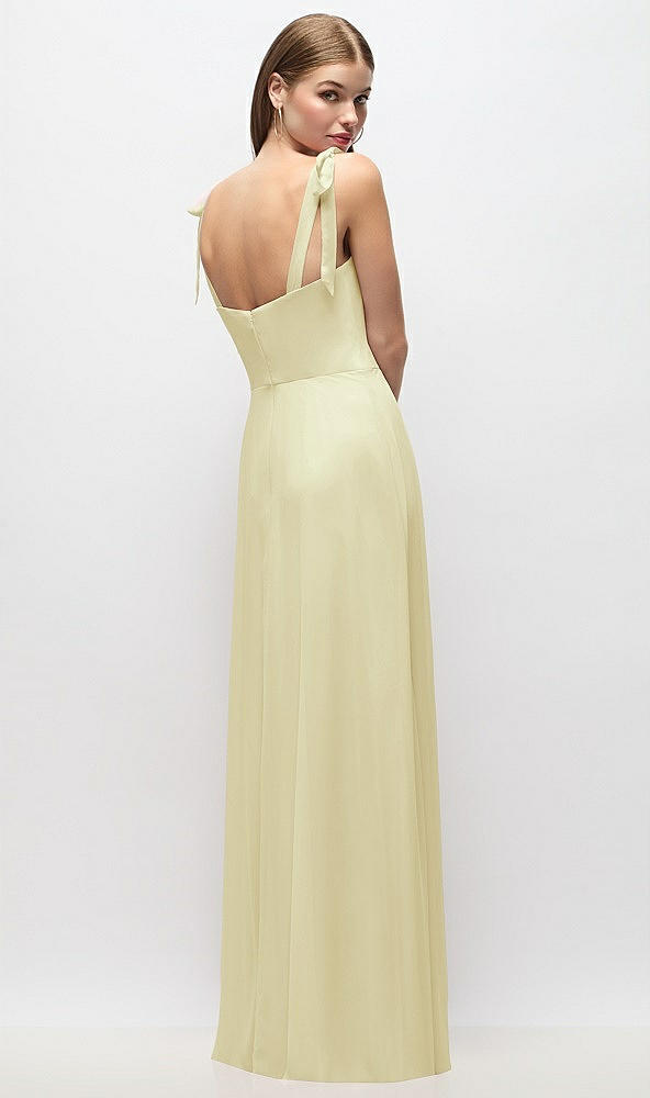 Back View - Butter Yellow Tie-Shoulder Chiffon Maxi Dress with Front Slit