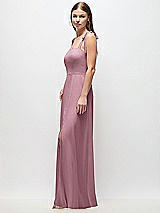 Side View Thumbnail - Dusty Pink Tie-Shoulder Chiffon Maxi Dress with Front Slit