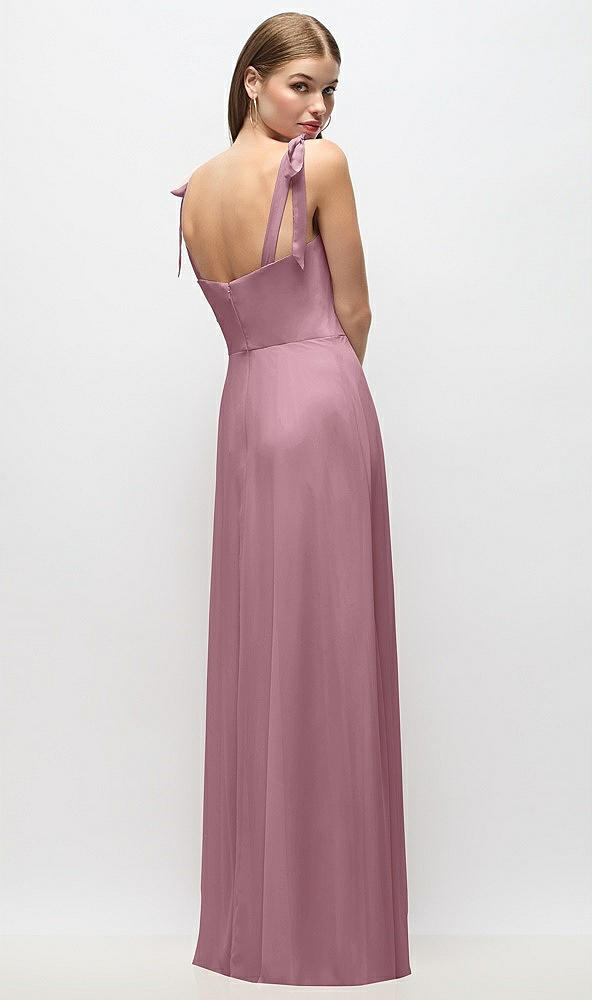 Back View - Dusty Pink Tie-Shoulder Chiffon Maxi Dress with Front Slit