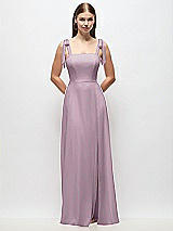 Front View Thumbnail - Suede Rose Tie-Shoulder Chiffon Maxi Dress with Front Slit