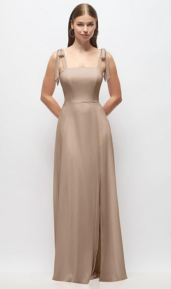 Front View - Topaz Tie-Shoulder Chiffon Maxi Dress with Front Slit
