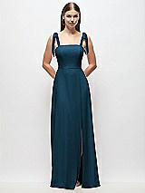 Front View Thumbnail - Atlantic Blue Tie-Shoulder Chiffon Maxi Dress with Front Slit