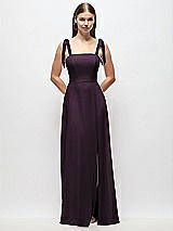 Front View Thumbnail - Aubergine Tie-Shoulder Chiffon Maxi Dress with Front Slit