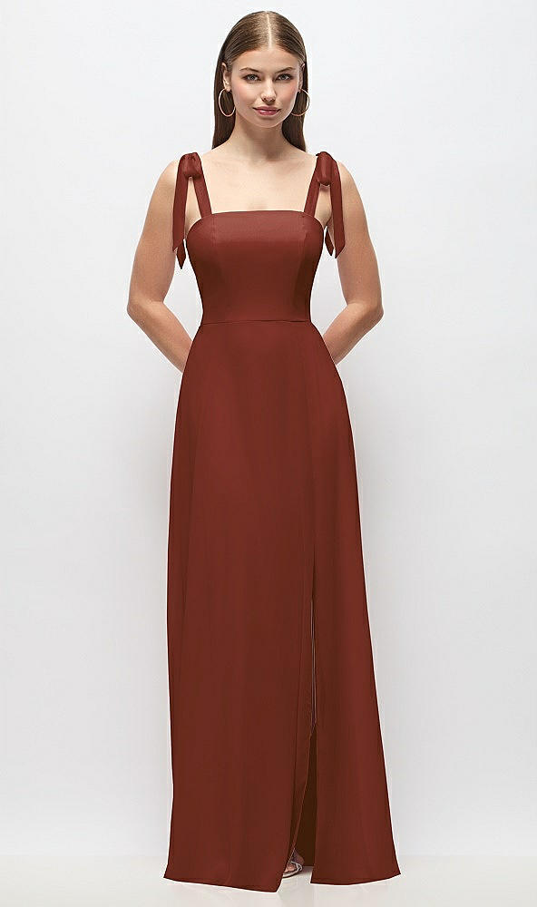 Front View - Auburn Moon Tie-Shoulder Chiffon Maxi Dress with Front Slit