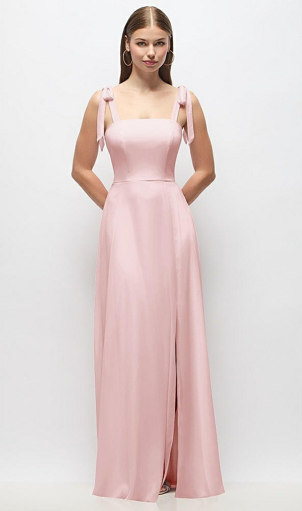Front View - Ballet Pink Tie-Shoulder Chiffon Maxi Dress with Front Slit
