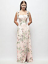 Front View Thumbnail - Blush Garden Tie-Shoulder Chiffon Maxi Dress with Front Slit