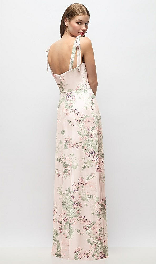 Back View - Blush Garden Tie-Shoulder Chiffon Maxi Dress with Front Slit