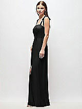 Side View Thumbnail - Black Tie-Shoulder Chiffon Maxi Dress with Front Slit