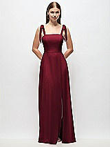 Front View Thumbnail - Burgundy Tie-Shoulder Chiffon Maxi Dress with Front Slit