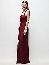 Side View Thumbnail - Burgundy Tie-Shoulder Chiffon Maxi Dress with Front Slit