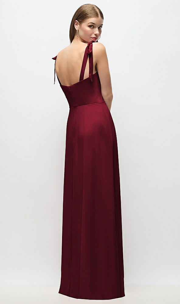 Back View - Burgundy Tie-Shoulder Chiffon Maxi Dress with Front Slit