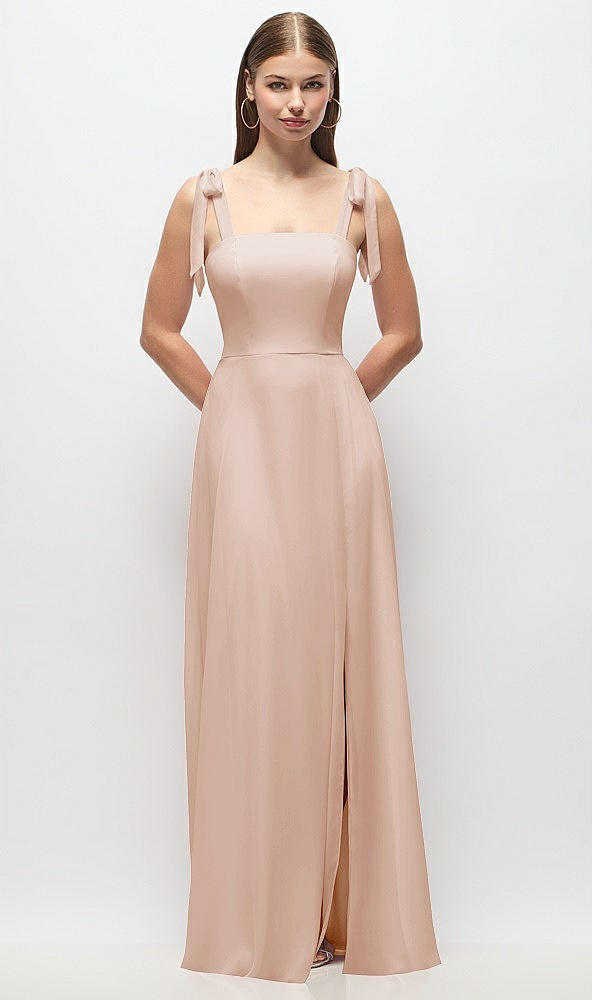 Front View - Cameo Tie-Shoulder Chiffon Maxi Dress with Front Slit