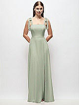 Front View Thumbnail - Celadon Tie-Shoulder Chiffon Maxi Dress with Front Slit