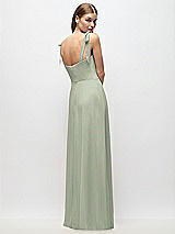 Rear View Thumbnail - Celadon Tie-Shoulder Chiffon Maxi Dress with Front Slit