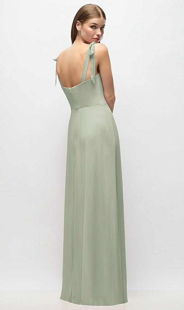 Back View - Celadon Tie-Shoulder Chiffon Maxi Dress with Front Slit
