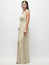 Side View Thumbnail - Champagne Tie-Shoulder Chiffon Maxi Dress with Front Slit