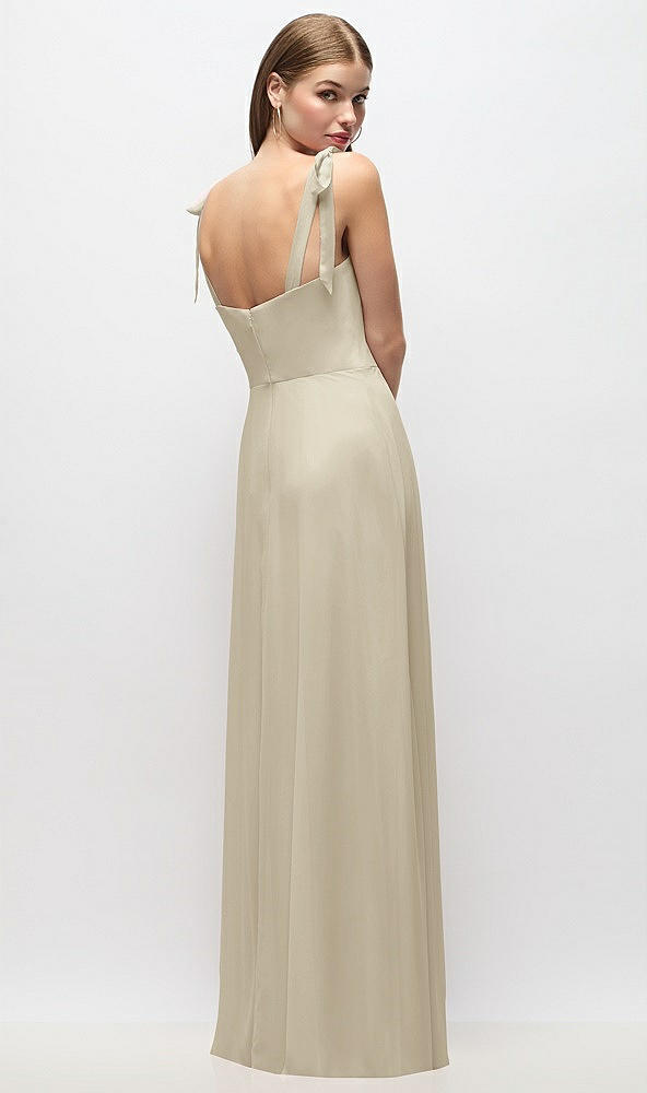 Back View - Champagne Tie-Shoulder Chiffon Maxi Dress with Front Slit