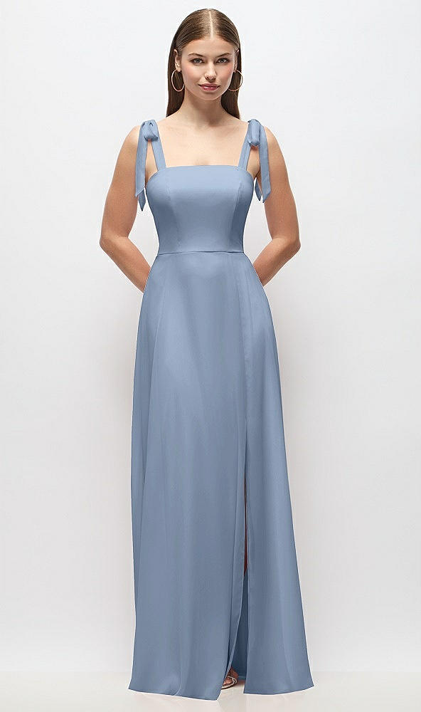 Front View - Cloudy Tie-Shoulder Chiffon Maxi Dress with Front Slit