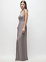 Side View Thumbnail - Cashmere Gray Tie-Shoulder Chiffon Maxi Dress with Front Slit