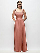 Front View Thumbnail - Desert Rose Tie-Shoulder Chiffon Maxi Dress with Front Slit