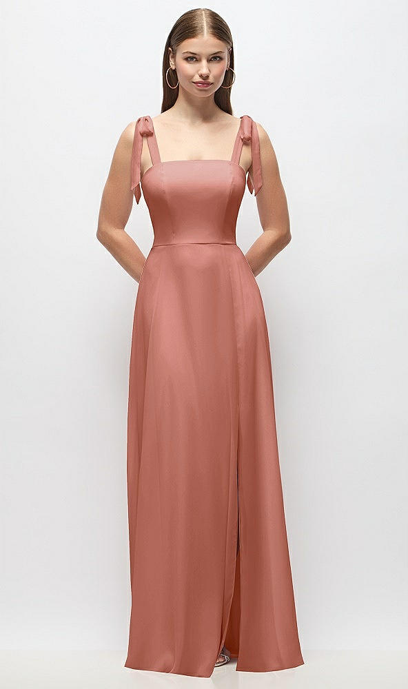 Front View - Desert Rose Tie-Shoulder Chiffon Maxi Dress with Front Slit