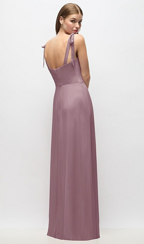 Back View - Dusty Rose Tie-Shoulder Chiffon Maxi Dress with Front Slit
