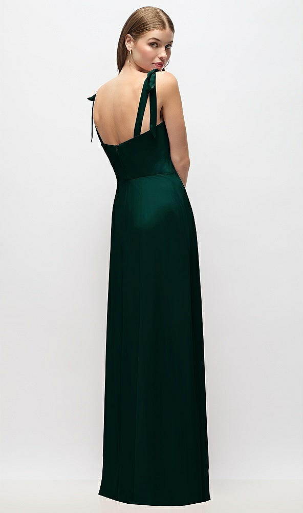 Back View - Evergreen Tie-Shoulder Chiffon Maxi Dress with Front Slit