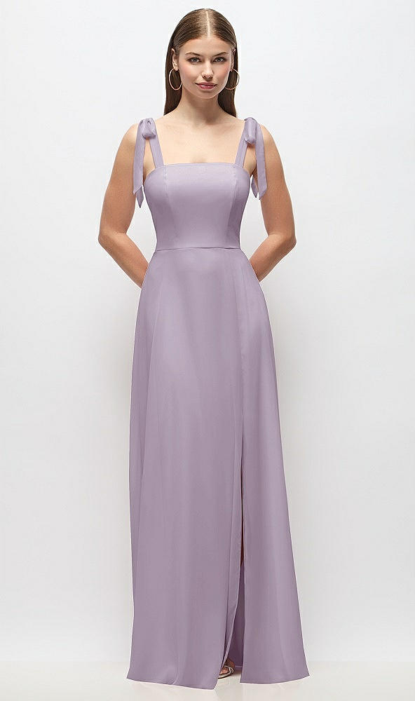 Front View - Lilac Haze Tie-Shoulder Chiffon Maxi Dress with Front Slit