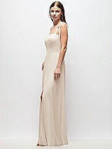 Side View Thumbnail - Oat Tie-Shoulder Chiffon Maxi Dress with Front Slit