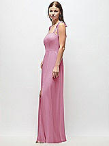 Side View Thumbnail - Powder Pink Tie-Shoulder Chiffon Maxi Dress with Front Slit