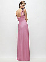 Rear View Thumbnail - Powder Pink Tie-Shoulder Chiffon Maxi Dress with Front Slit