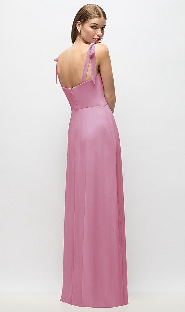 Back View - Powder Pink Tie-Shoulder Chiffon Maxi Dress with Front Slit