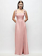 Front View Thumbnail - Rose Tie-Shoulder Chiffon Maxi Dress with Front Slit