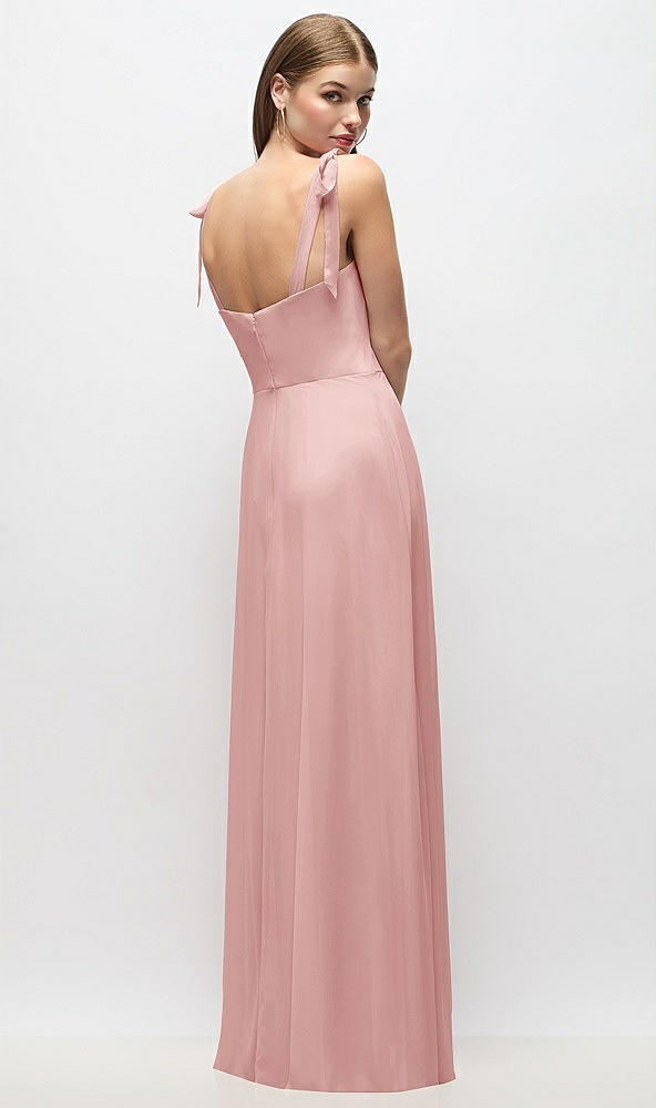 Back View - Rose Tie-Shoulder Chiffon Maxi Dress with Front Slit
