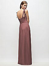Rear View Thumbnail - Rosewood Tie-Shoulder Chiffon Maxi Dress with Front Slit