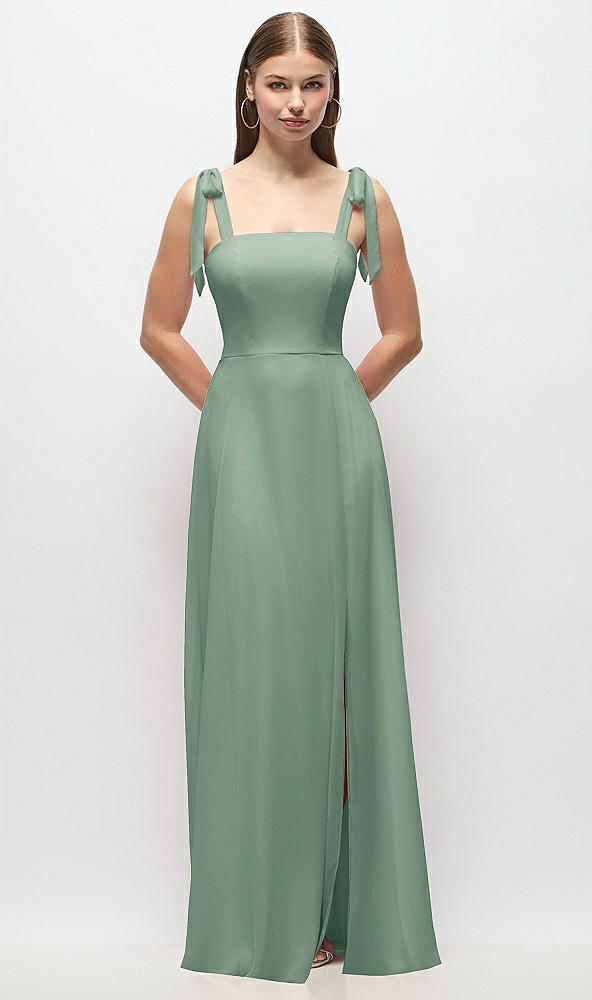 Front View - Seagrass Tie-Shoulder Chiffon Maxi Dress with Front Slit