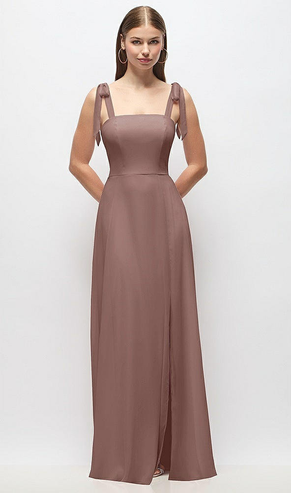 Front View - Sienna Tie-Shoulder Chiffon Maxi Dress with Front Slit