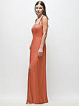 Side View Thumbnail - Terracotta Copper Tie-Shoulder Chiffon Maxi Dress with Front Slit