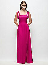 Front View Thumbnail - Think Pink Tie-Shoulder Chiffon Maxi Dress with Front Slit