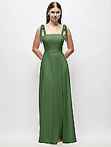 Front View Thumbnail - Vineyard Green Tie-Shoulder Chiffon Maxi Dress with Front Slit