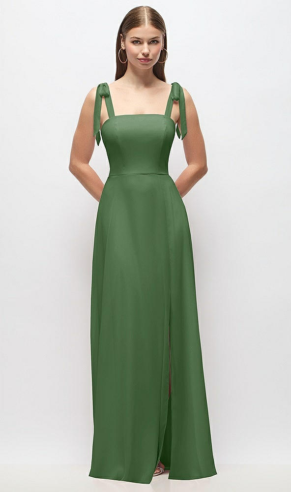 Front View - Vineyard Green Tie-Shoulder Chiffon Maxi Dress with Front Slit