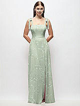 Front View Thumbnail - Vintage Primrose Sage Tie-Shoulder Chiffon Maxi Dress with Front Slit
