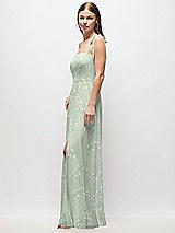 Side View Thumbnail - Vintage Primrose Sage Tie-Shoulder Chiffon Maxi Dress with Front Slit