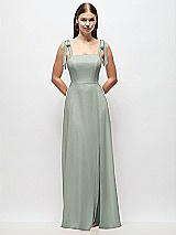 Front View Thumbnail - Willow Green Tie-Shoulder Chiffon Maxi Dress with Front Slit