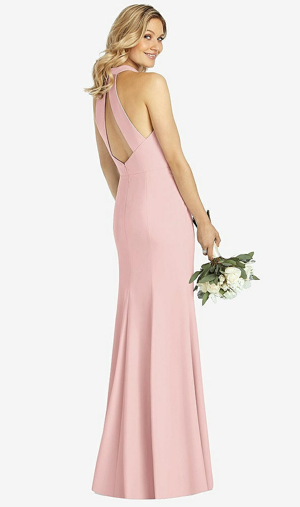 Back View - Rose High-Neck Cutout Halter Trumpet Gown